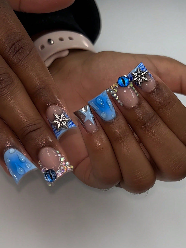 Artistic Acrylic Nail Enhancements with Gem Accents Bowlift