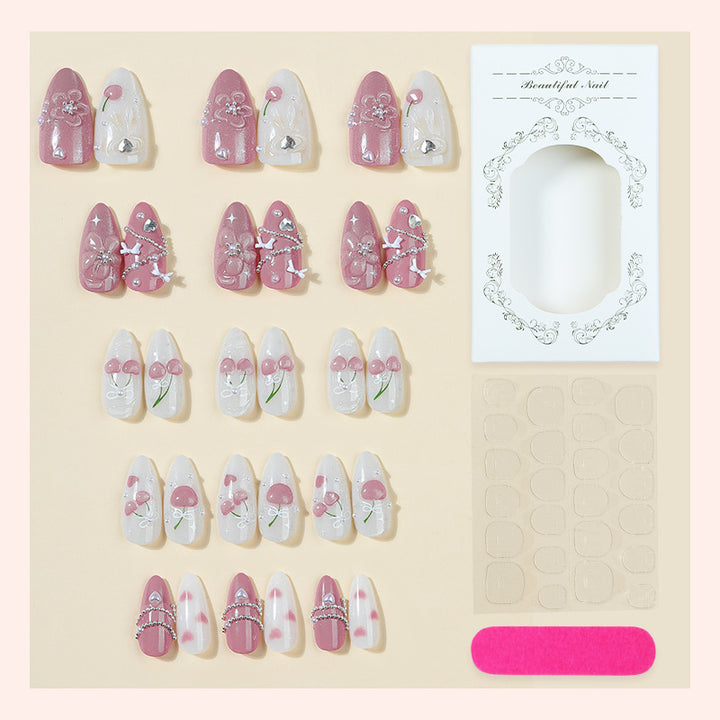 Premium Decorative Press-On Nail Art Set with Floral and Gem Accents Bowlift