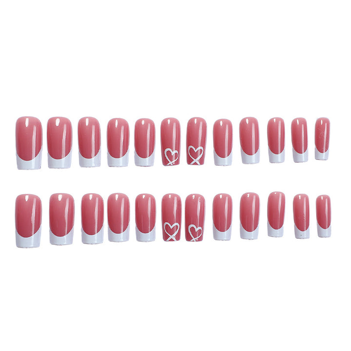Decorative Press-On Nail Set with Heart Accents Bowlift
