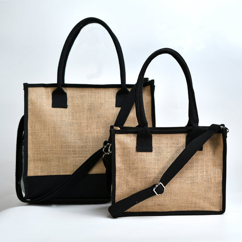 Spacious shopping bag made of sturdy jute with mesh side pockets Bowlift