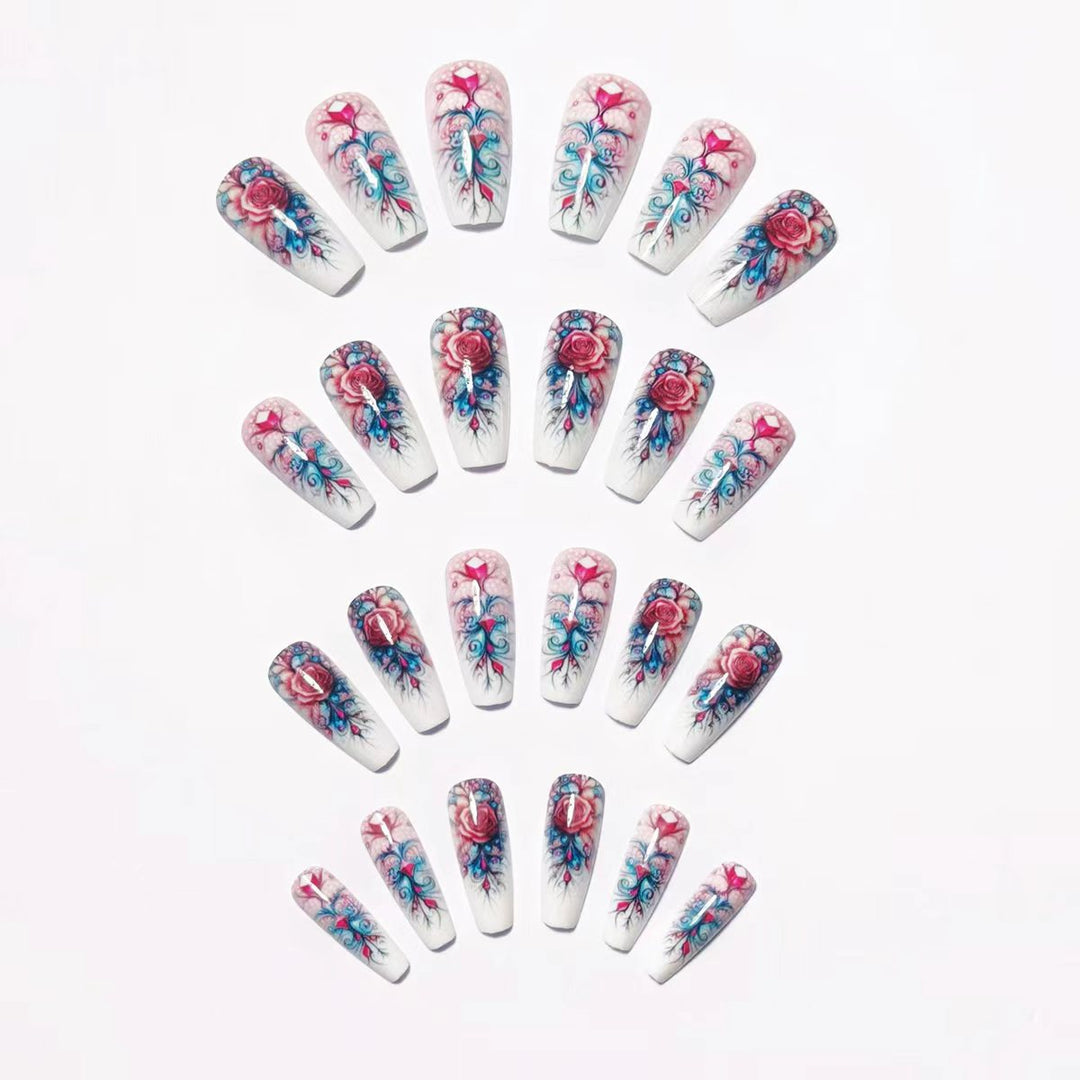 Artistic Floral Acrylic Nail Art Bowlift