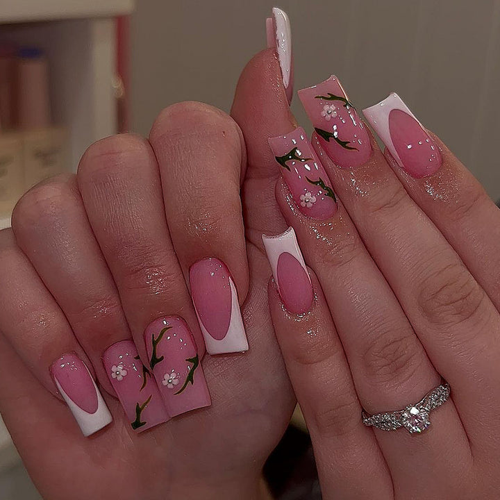 Artistic Floral Acrylic Nail Set Bowlift