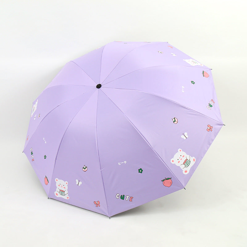 Women's Folding Umbrella with Playful Bear Design Bowlift