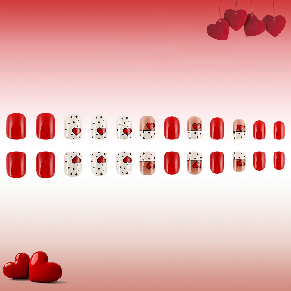 Heart-Embellished Press-On Nail Set Bowlift 1787543006