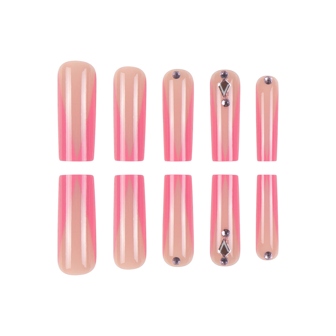 Long Stiletto Press-On Nails with Rhinestone and Glossy Finish Bowlift