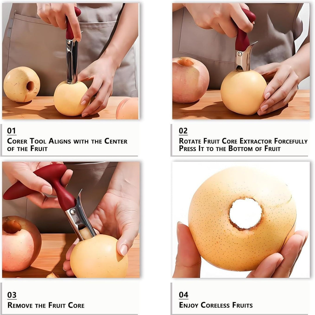 Stainless Steel Apple and Pear Corer with Ergonomic T-Handle Bowlift