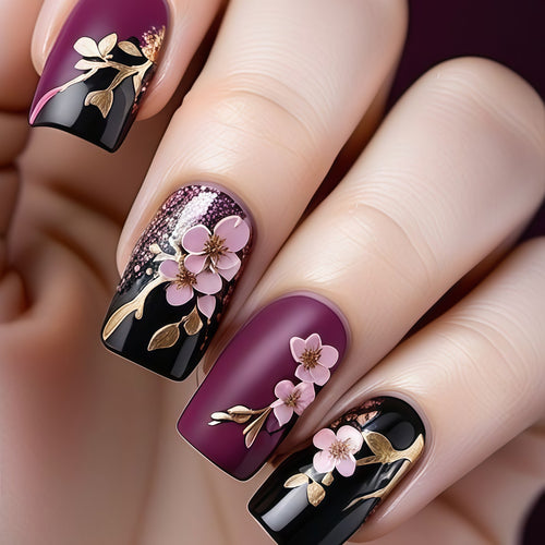 Artificial nails with elegant floral accents Bowlift
