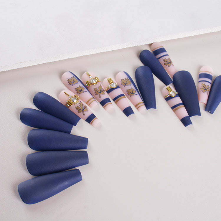 Artificial nail set with elegant leaf design and matte finish Bowlift