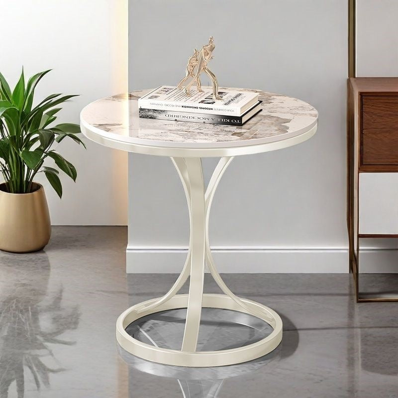 Modern Round Accent Table with Sleek Metal Base Bowlift
