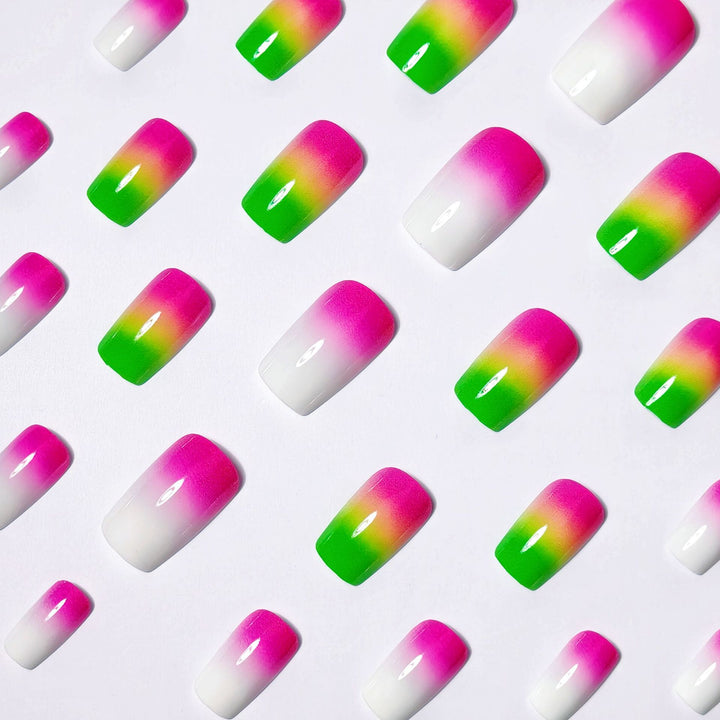 Creative Gel Nails with Neon Gradient Bowlift