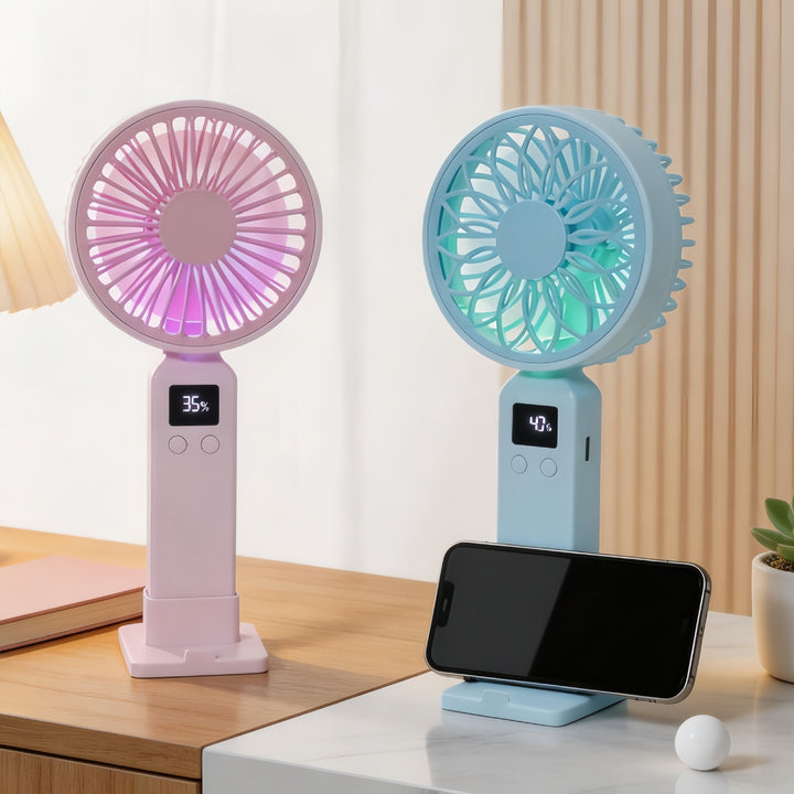 Portable hand-held fan with digital temperature display and multiple speed control Bowlift