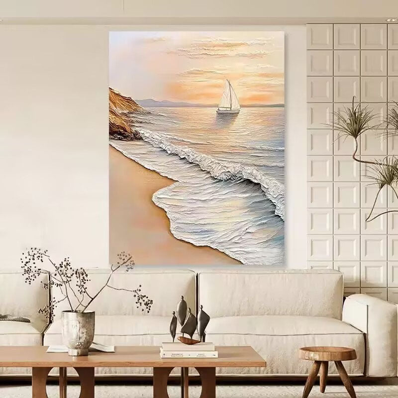 3D Textured Coastal Wave Canvas Artwork