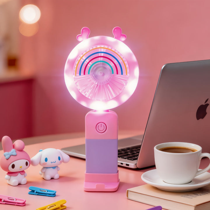Women's Portable LED Hand Fan with Creative Light Effects Bowlift