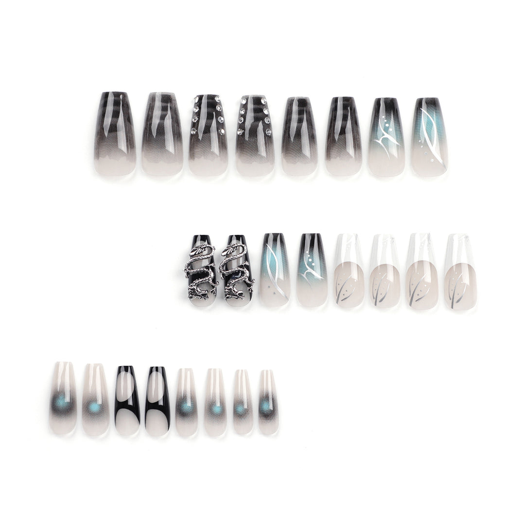 Artistic acrylic nails in elegant ombre design with elaborate details Bowlift