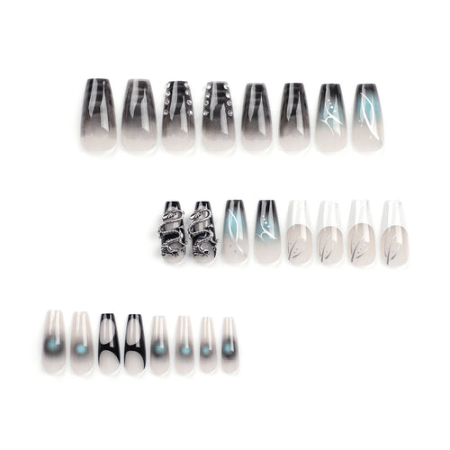 Artistic acrylic nails in elegant ombre design with elaborate details Bowlift