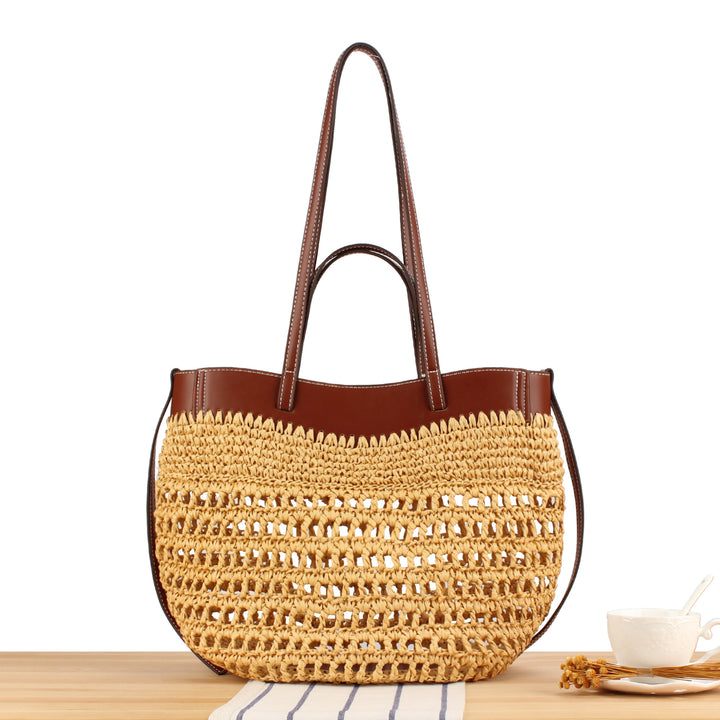 Handbag with Fine Weave and High-Quality Leather Accents Bowlift