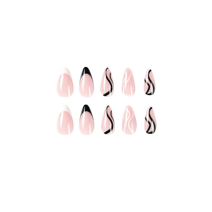 Elegant Artificial Nail Art with Curved Designs and Bowlift Accents