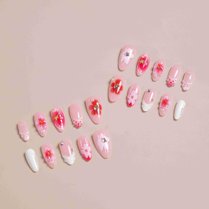 Elegant Floral Design Press-On Nail Set Bowlift