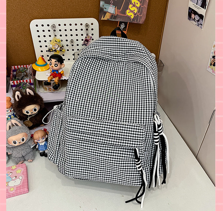 Charming Checkered Pattern Backpack