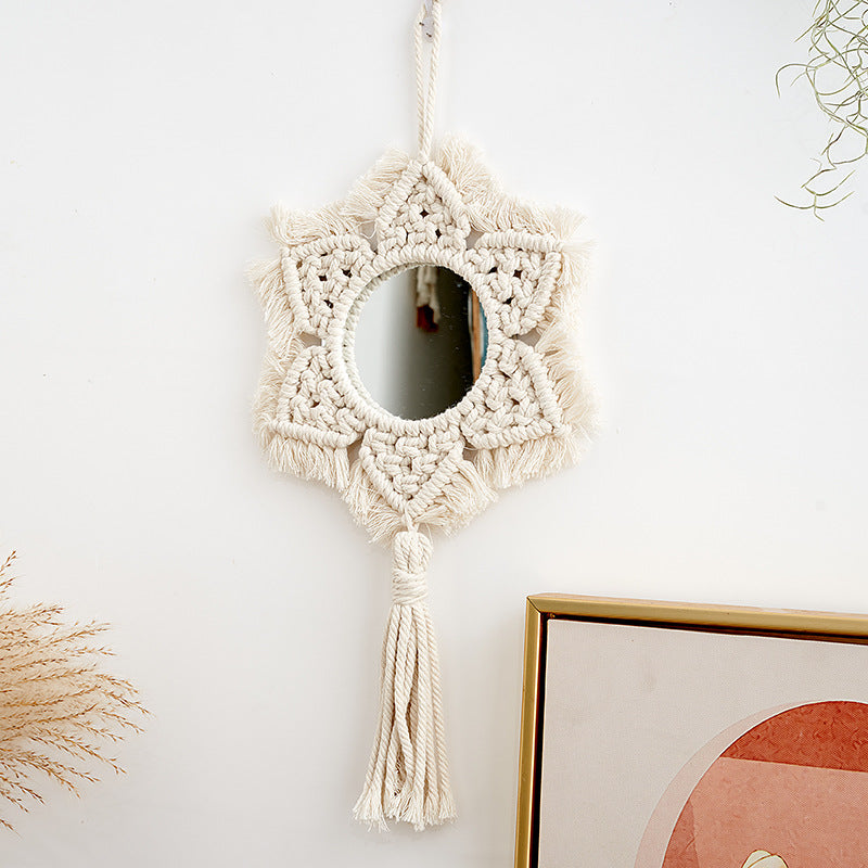 Macrame Star-Shaped Wall Mirror Bowlift