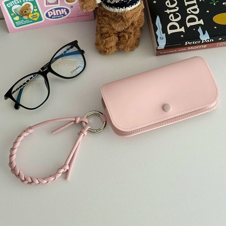 Leather Eyewear Pouch with Braided Strap & Snap Closure Bowlift