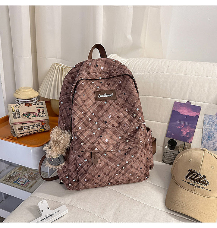 Stylish Checked Pattern Backpack Bowlift
