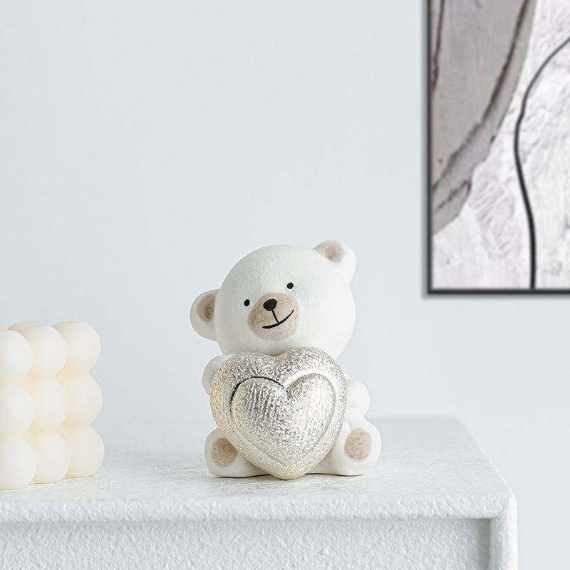 Kawaii Bear Figurine with Heart Bowlift