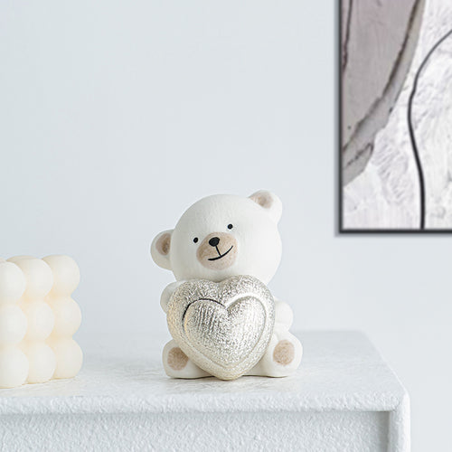 Kawaii Bear Figurine with Heart Bowlift