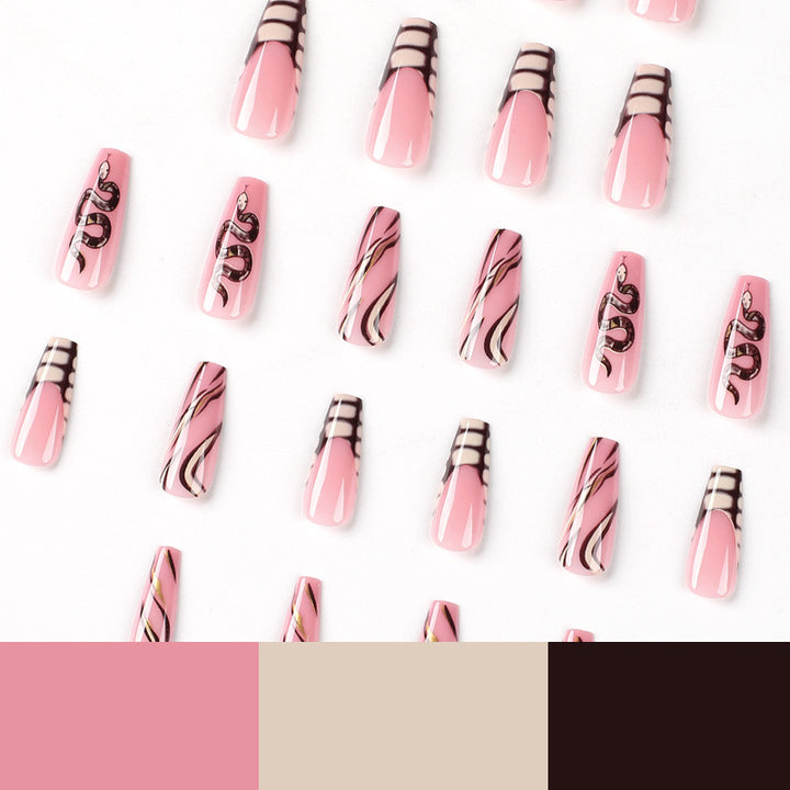 Artful Nail Art with Snake Design and Metallic Elements Bowlift