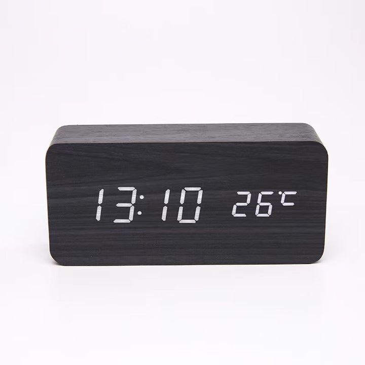 LED Wooden Digital Alarm Clock with Temperature Display Bowlift
