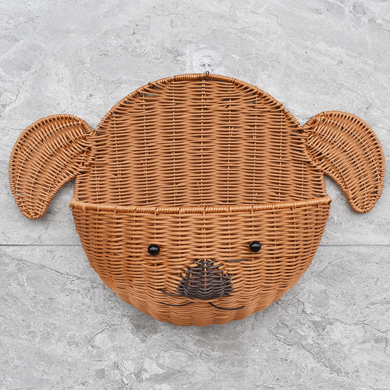 Decorative Dog-Shaped Woven Storage Basket Bowlift
