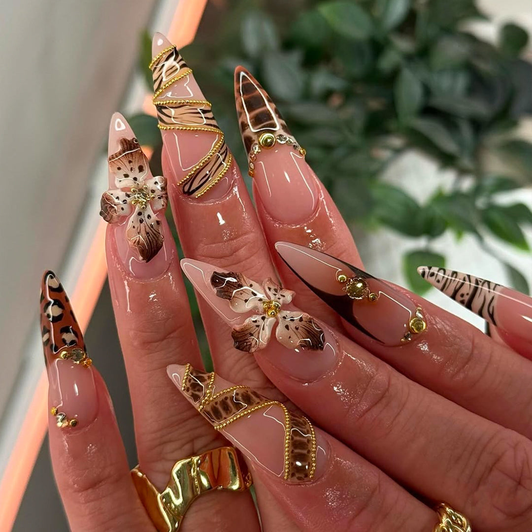 Artificial Stiletto Artificial Nails with Glamorous Animal Designs Bowlift