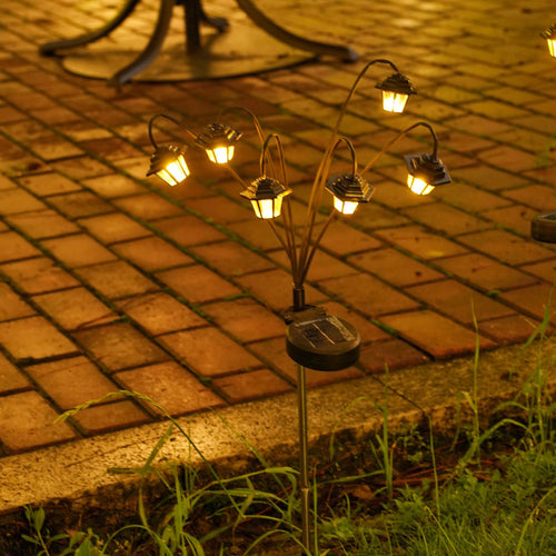 Decorative Multi-Head Solar Garden Stake Lanterns With Warm LED Bowlift