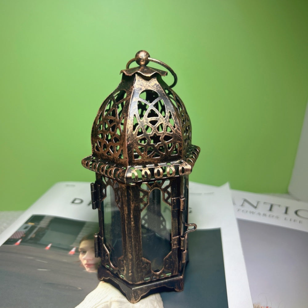 Ornate Moroccan Stained-Glass Metal Tealight Lantern Bowlift
