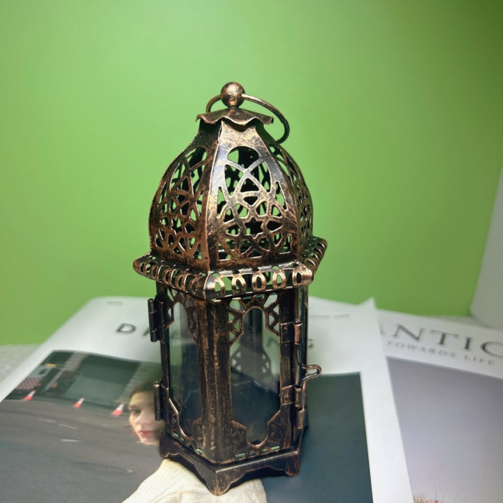 Ornate Moroccan Stained-Glass Metal Tealight Lantern Bowlift