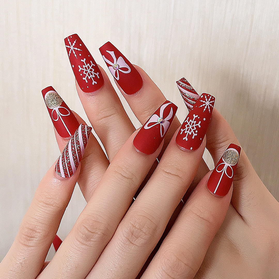 Festive Holiday-Themed Acrylic Nail Art Extensions Bowlift