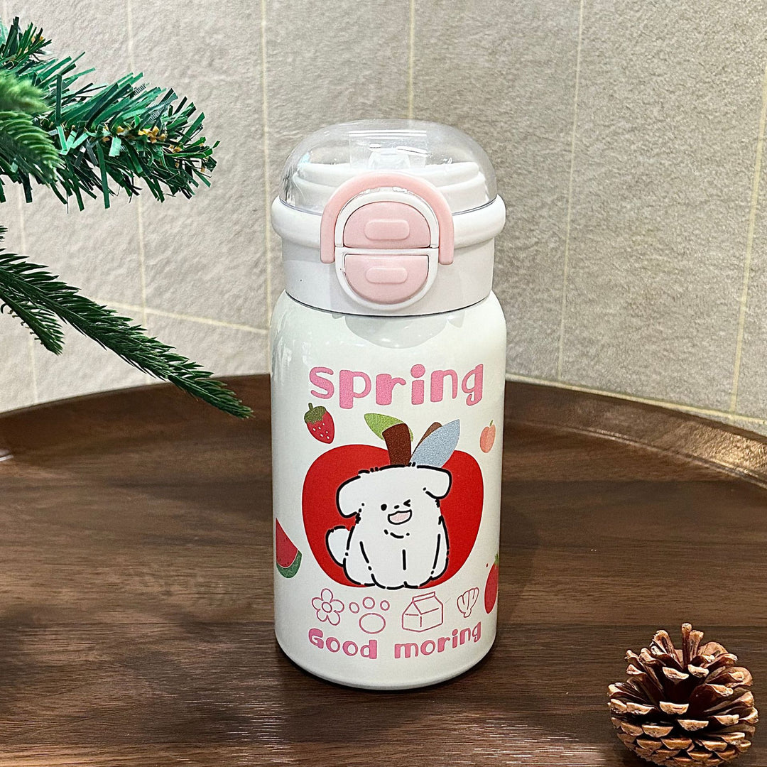 Ladies insulated drinking bottle with integrated safety lid and cheerful animal design Bowlift