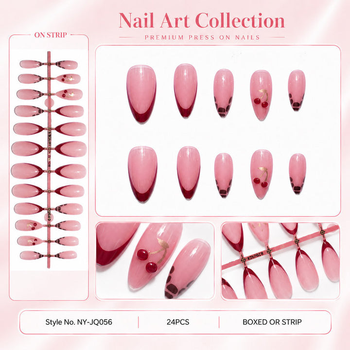 Elegant artificial nails with cherry design Bowlift