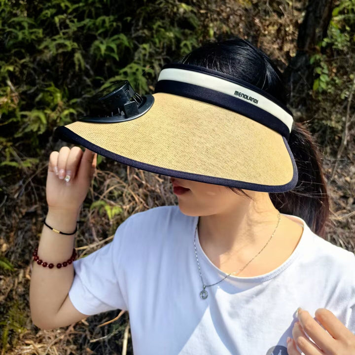 Sun protection visor with solar powered fan Bowlift