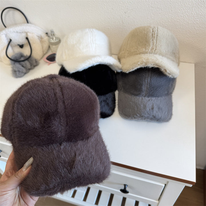 Unisex Plush Faux Fur Baseball Cap Bowlift
