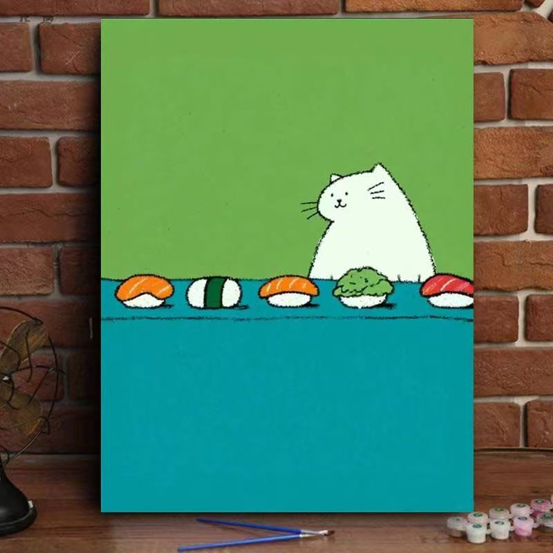 Whimsical Cat Watering Plants Canvas Art Bowlift