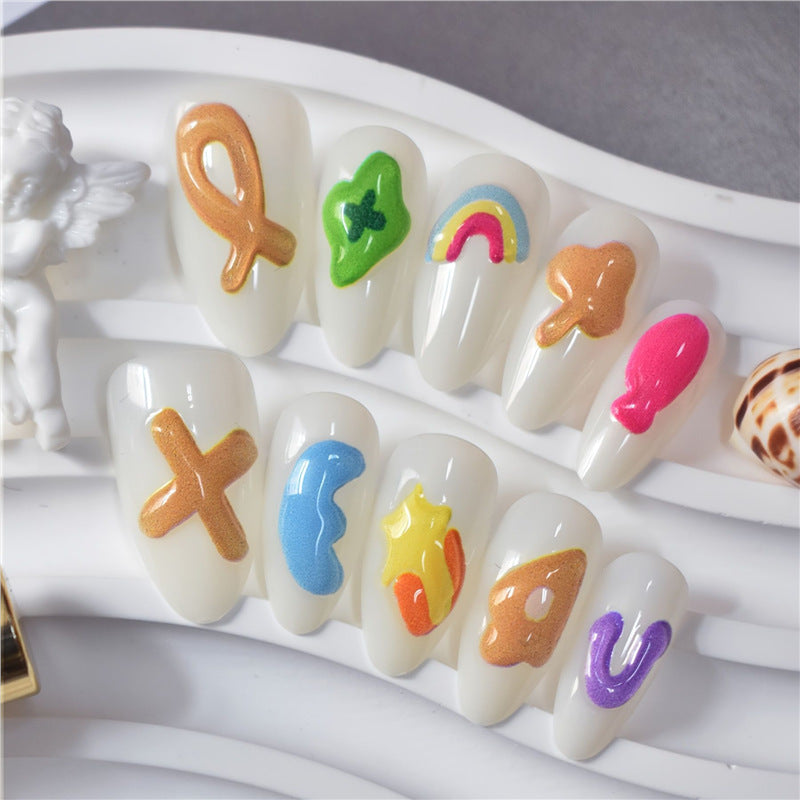 Artistic Cartoon-Themed Press-On Nail Art Set Bowlift