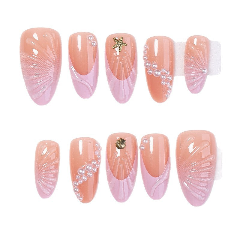 Artistic Press-On Nail Set with Coastal Design Bowlift