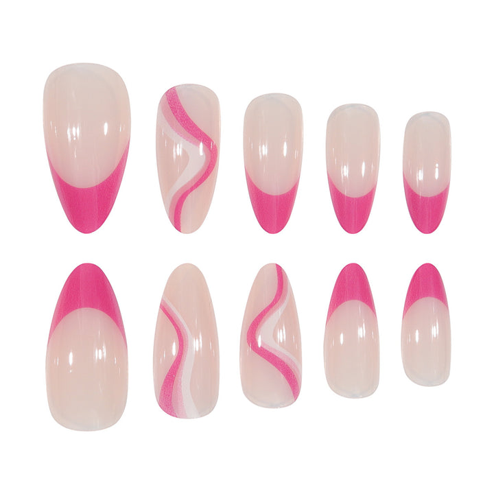 Artistic Stiletto Press-On Nails with Colorful Wave Design Bowlift