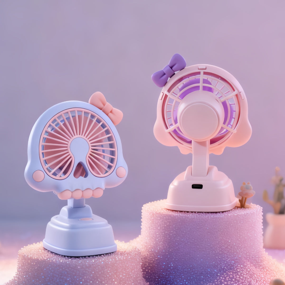 Ladies Portable Hand Fan in Skulls Design Bowlift