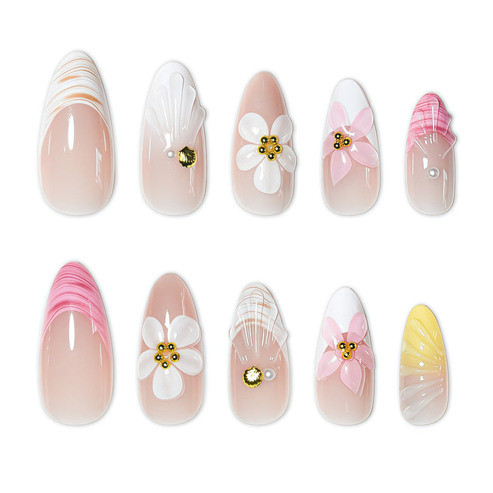 Floral Design Acrylic Press-On Nails Bowlift