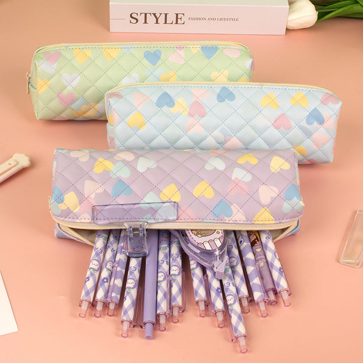 Quilted Heart Pattern Pencil Case Bowlift