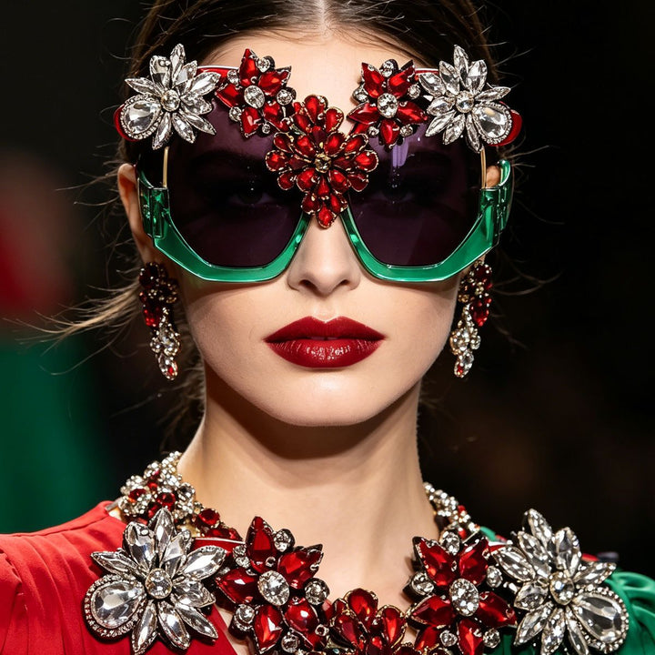 Women Glamorous Sunglasses with Sparkling Crystal Flowers Bowlift