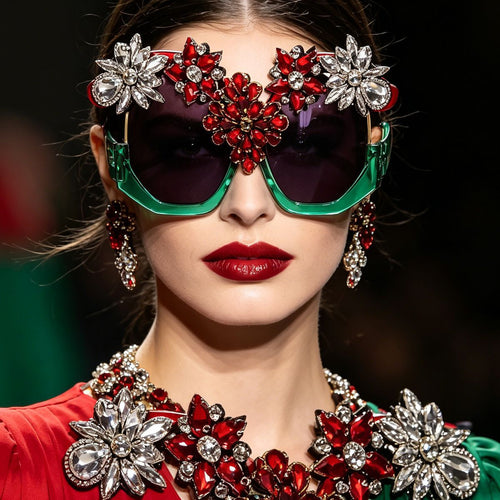 Women Glamorous Sunglasses with Sparkling Crystal Flowers Bowlift
