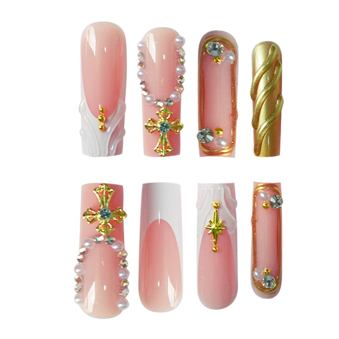 Luxury 3D Decorative Press-On Nails with Gem Accents Bowlift